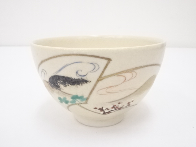 JAPANESE TEA CEREMONY / CHAWAN(TEA BOWL) / KYO WARE / FAN PATTERN
